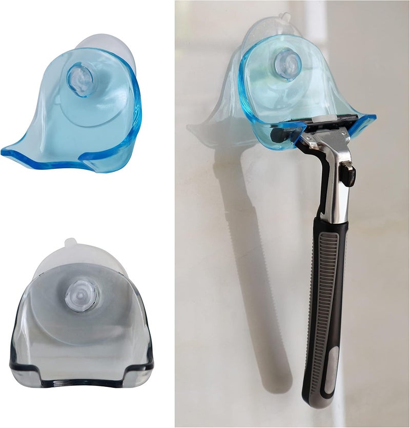 EIKS 2 Pack Portable Razor Holder Rack Shelves with Suction Cup Hooks Apply for Shower Bathroom Travel Wall Mounting Reusable - Image 2