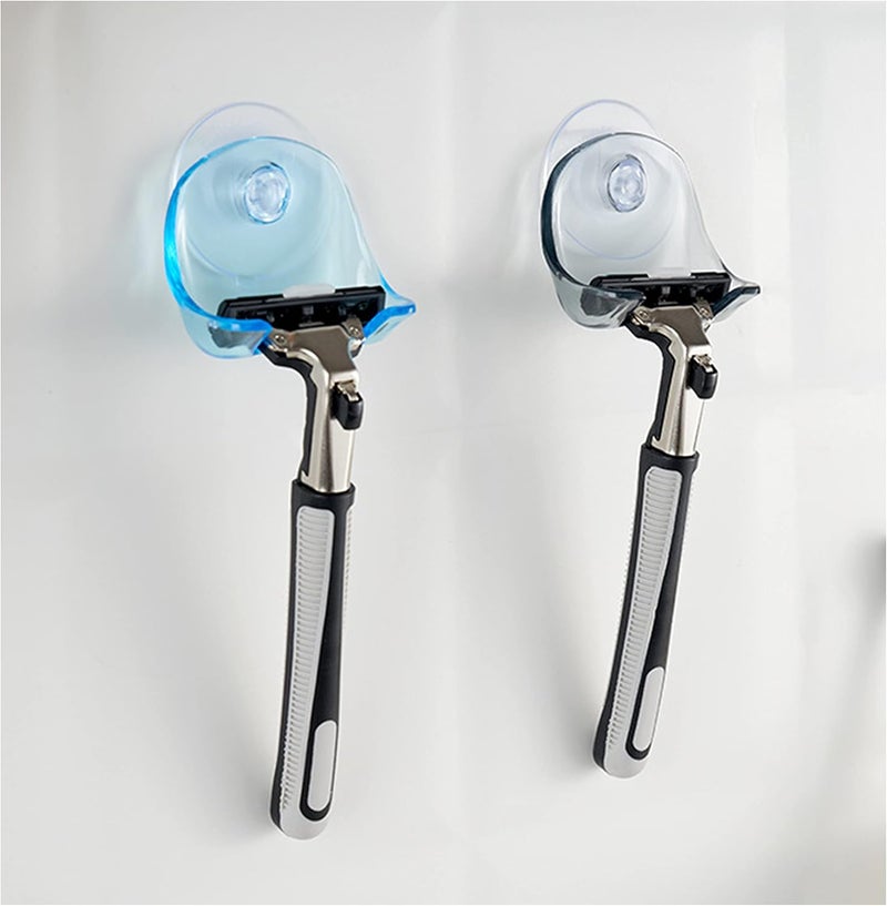 EIKS 2 Pack Portable Razor Holder Rack Shelves with Suction Cup Hooks Apply for Shower Bathroom Travel Wall Mounting Reusable - Image 1