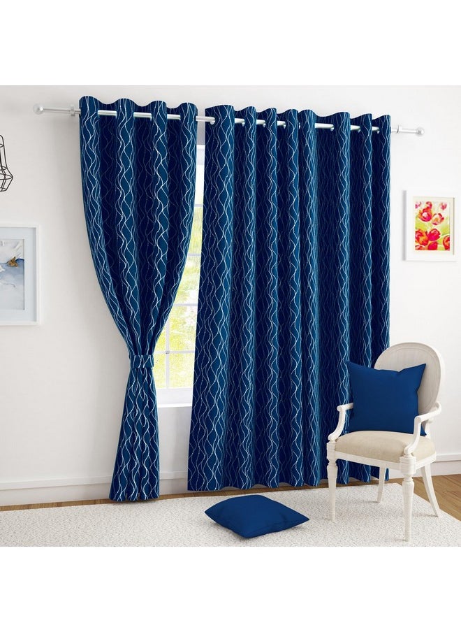 Story@Home Story@Home Blackout Door Curtains 7 Feet Long Set of 1 | Curvy Line Dot Design Door Curtains | Thermal Insulated Curtains | Room Darkening Curtains | Curtains for Living Room | (116 x 215 cm, Blue)  - Image 4