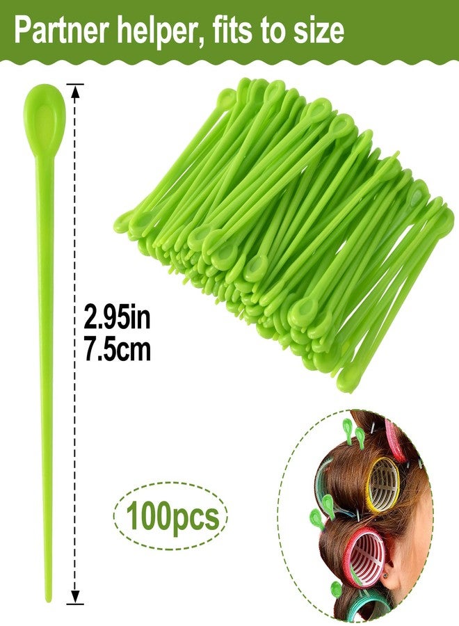 Mxxipp 100pcs Brush Roller Pick, Plastic Hair Roller Locking Tools, Hair Curler Pin Rod Crochet Accessories for Woman Styling Accessories- Green - Image 2