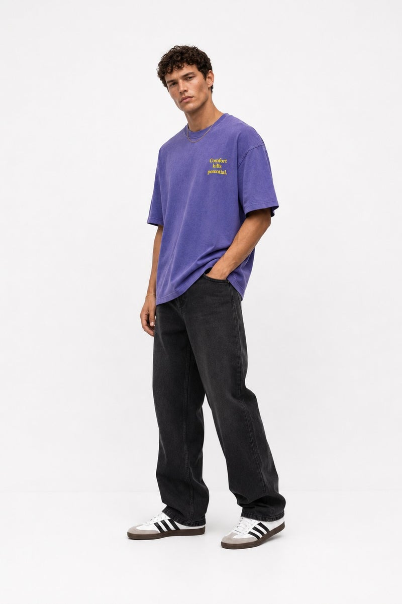 RESPIRE Men's Puffy Print Washed Oversize T-Shirt Purple - Image 3
