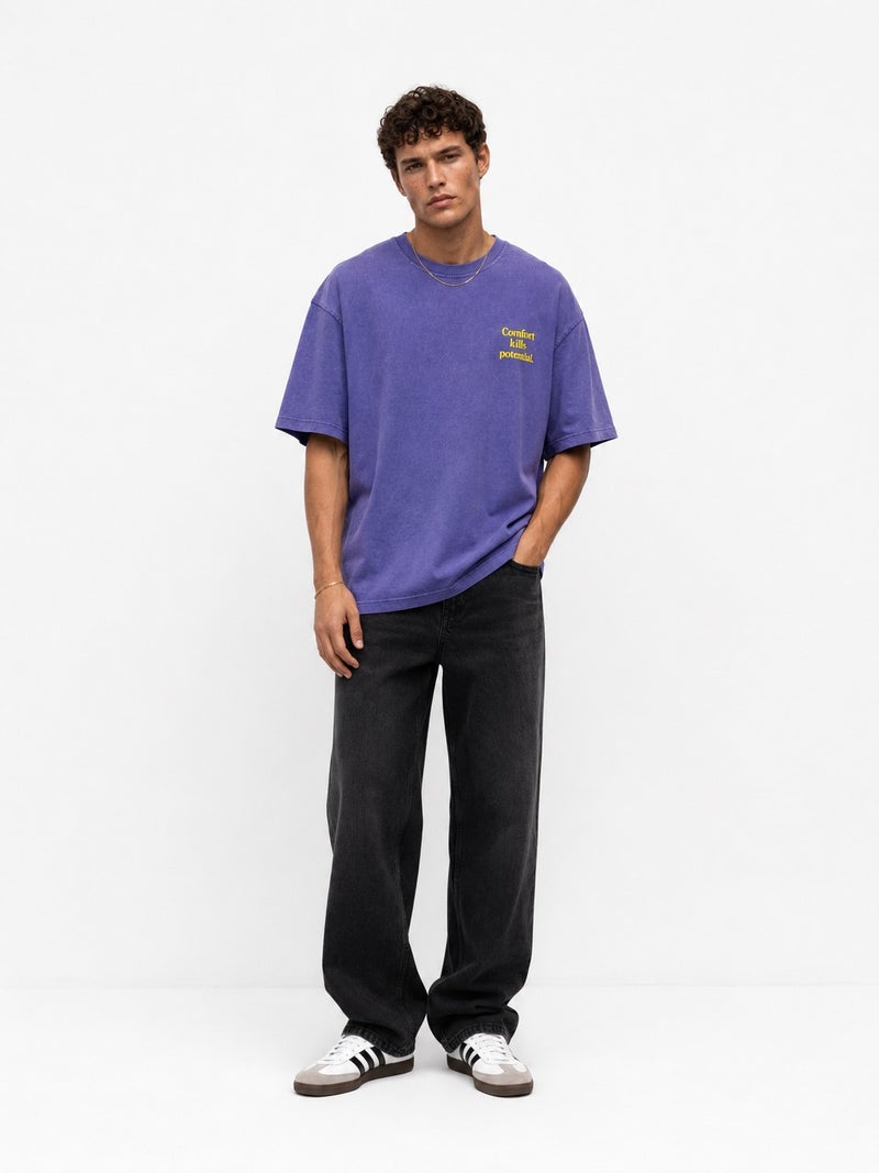 RESPIRE Men's Puffy Print Washed Oversize T-Shirt Purple - Image 2