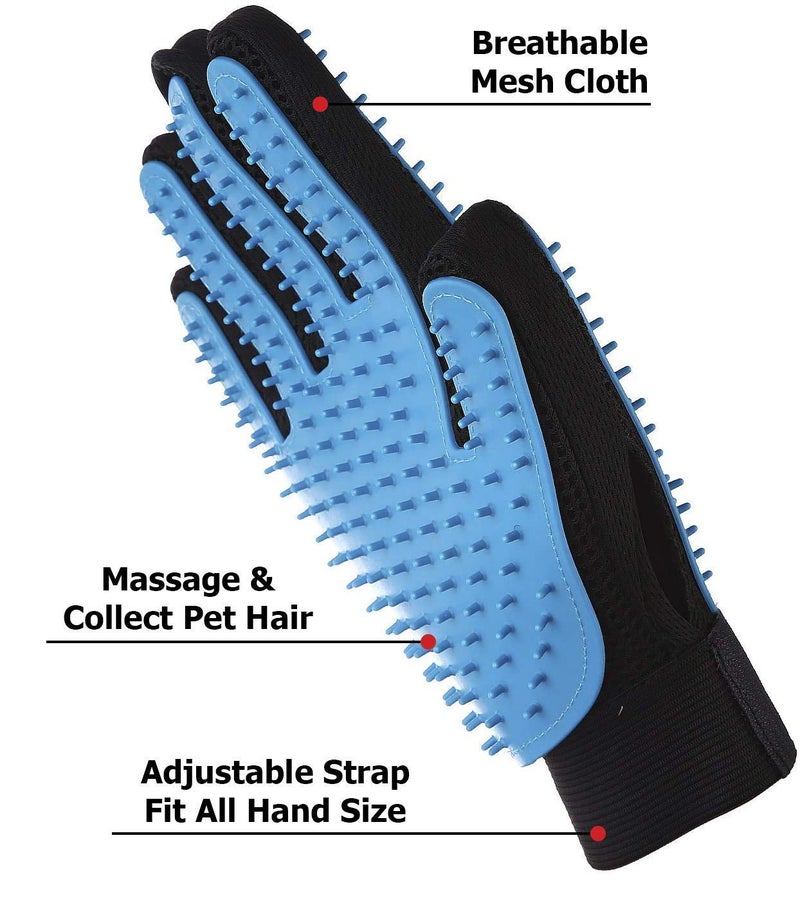 SURFNPICK Pet Grooming Gloves - Dog, Cat Bathing Scrubber Gloves - Two-Sided Pet Grooming Pet Hair Remover Gloves - Massage for Cats, Dogs, Rabbit and Small Pets (Blue) - Image 2