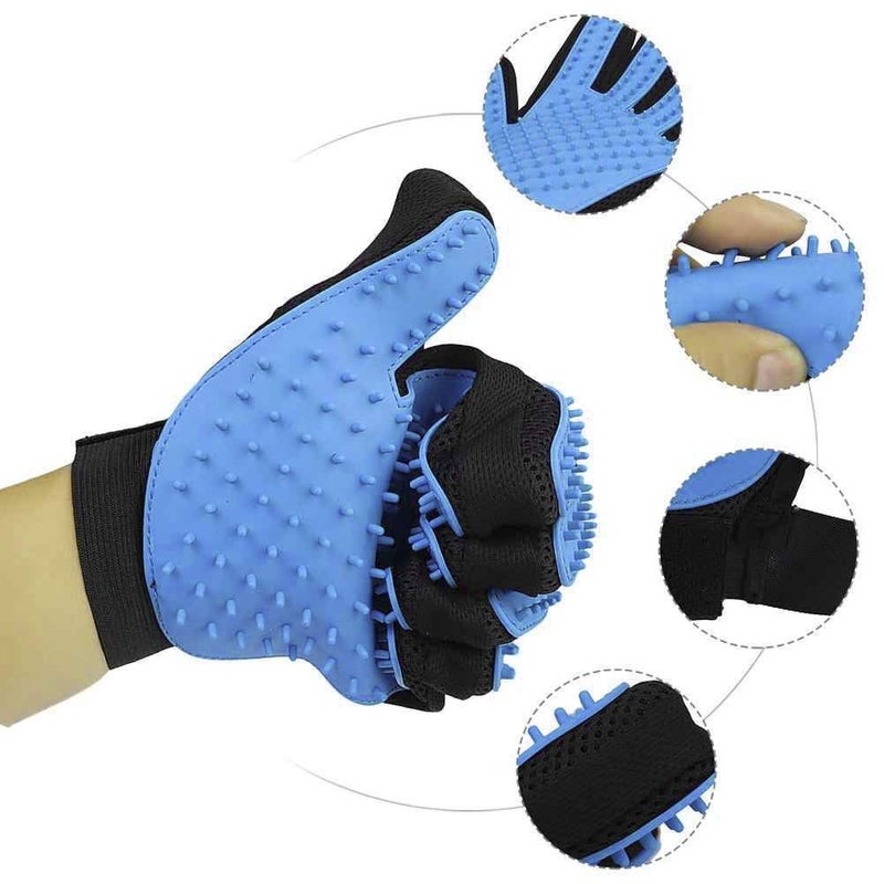 SURFNPICK Pet Grooming Gloves - Dog, Cat Bathing Scrubber Gloves - Two-Sided Pet Grooming Pet Hair Remover Gloves - Massage for Cats, Dogs, Rabbit and Small Pets (Blue) - Image 4