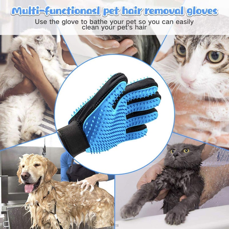 SURFNPICK Pet Grooming Gloves - Dog, Cat Bathing Scrubber Gloves - Two-Sided Pet Grooming Pet Hair Remover Gloves - Massage for Cats, Dogs, Rabbit and Small Pets (Blue) - Image 3