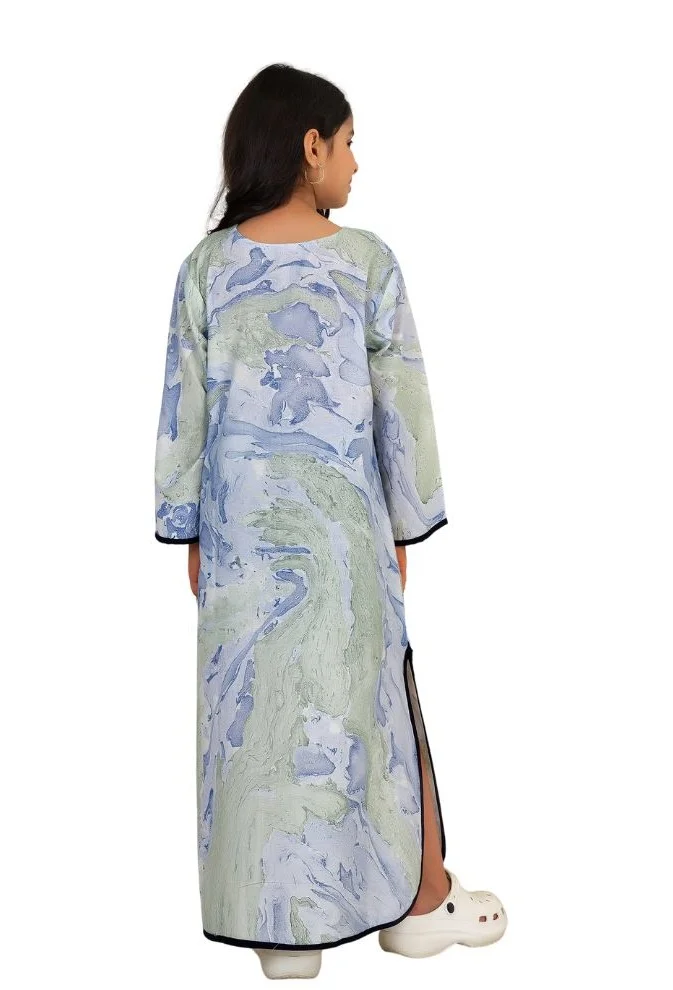 Artemea  SOFT PREMIUM HAND MARBLE PRINTED COTTON EMBROIDEREDJALABIYA WITH SIDE SLIT STYLING for Women | Best Price UAE