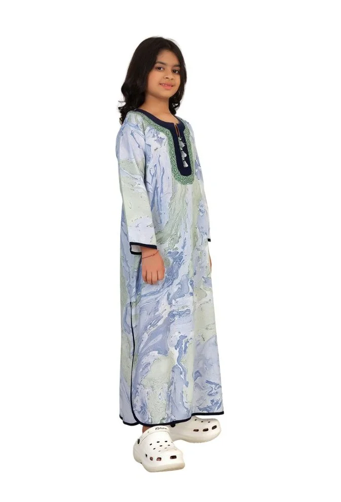 Artemea  SOFT PREMIUM HAND MARBLE PRINTED COTTON EMBROIDEREDJALABIYA WITH SIDE SLIT STYLING for Women | Best Price UAE