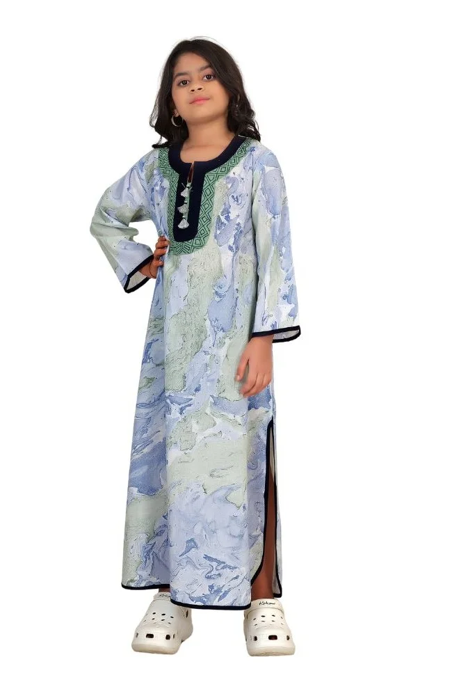 Artemea  SOFT PREMIUM HAND MARBLE PRINTED COTTON EMBROIDEREDJALABIYA WITH SIDE SLIT STYLING for Women | Best Price UAE
