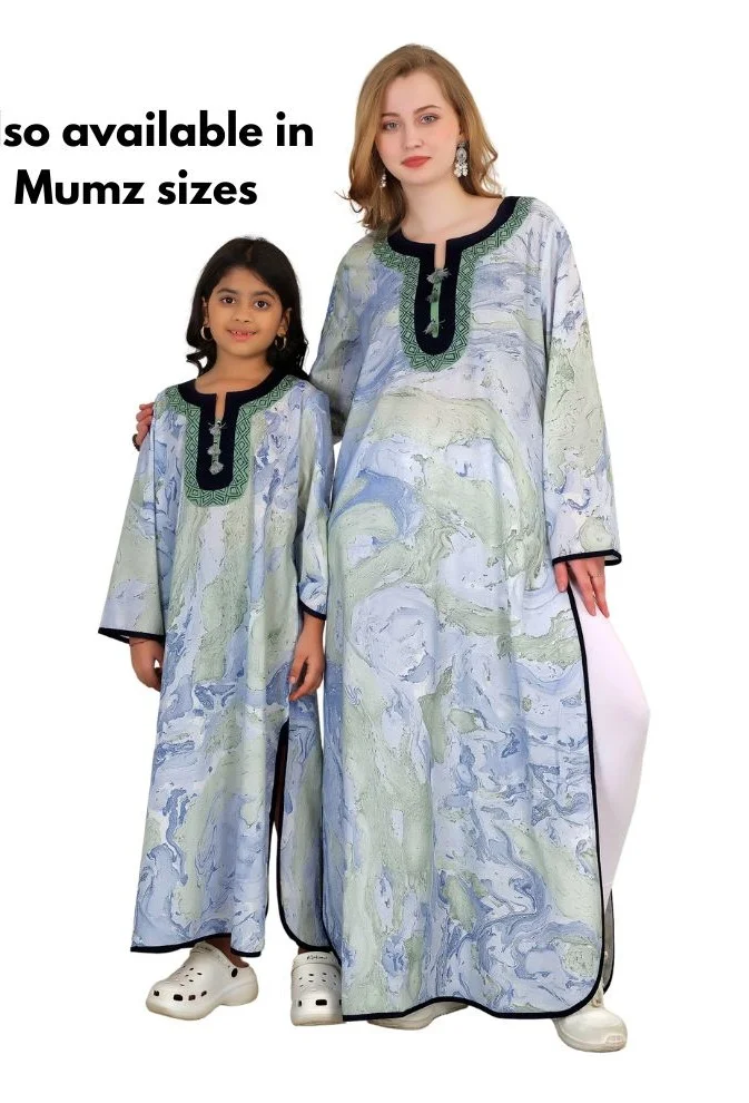 Artemea  SOFT PREMIUM HAND MARBLE PRINTED COTTON EMBROIDEREDJALABIYA WITH SIDE SLIT STYLING for Women | Best Price UAE