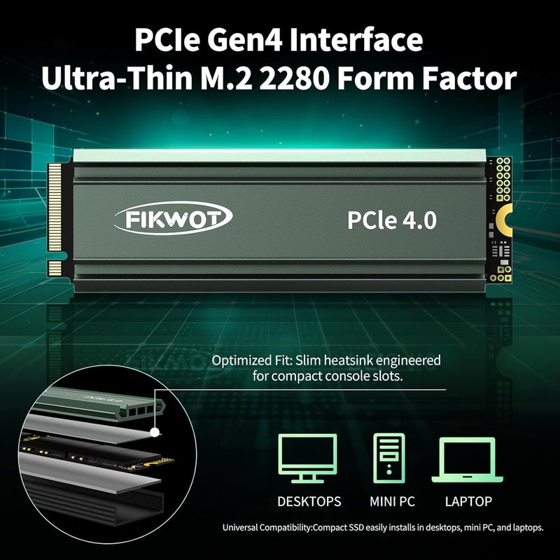 Fikwot 512GB M.2 SSD with Heatsink, M2 SSD NVMe PCIe Gen4, Up to 5000MB/s Gaming SSD for PS5, Internal SSD for PC Laptops- FN960 - Image 5