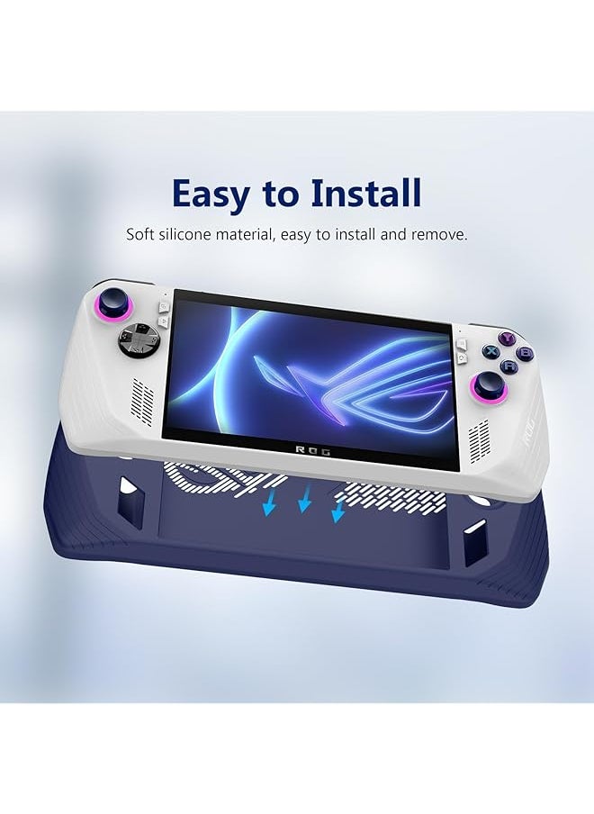 Silicone Protective Case Compatible With Asus Rog Ally Gaming Handheld Case Gaming Console Silicone Case Anti Slip Shockproof Cover W Non Slip Thumb Grips Blue