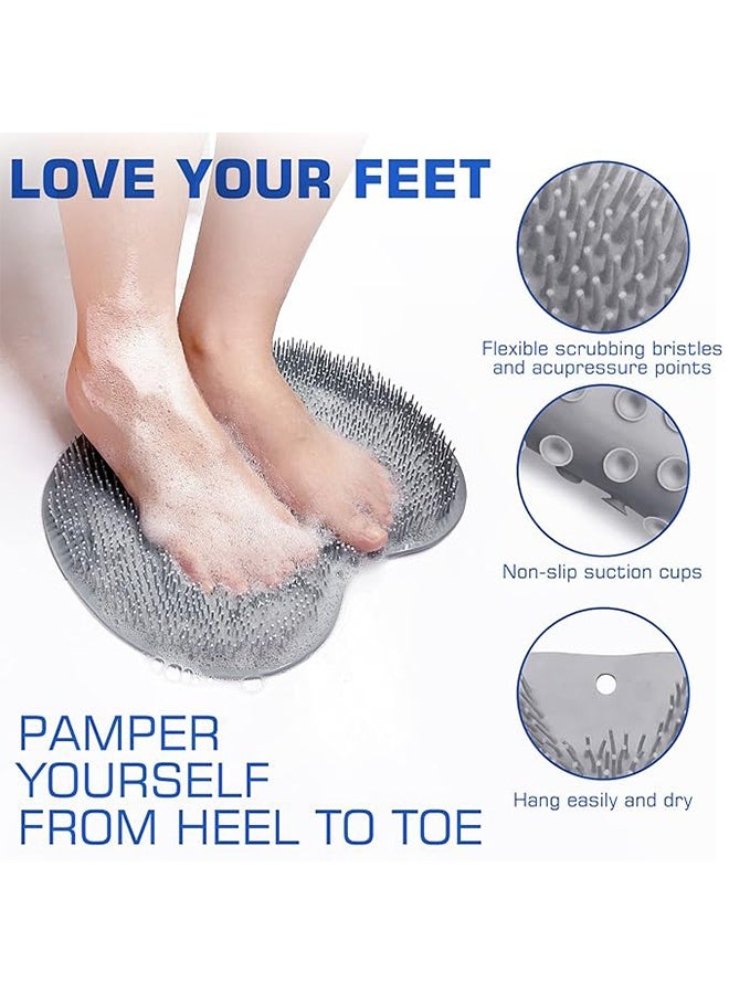 2PACK Shower Foot Scrubber Mat Back Washer Back Exfoliating Bath Wash Pad Wall Mounted Slip Suction Cups Foot Scrubber for Use in Shower Cups Foot Cleaner for Men and Women - Image 4