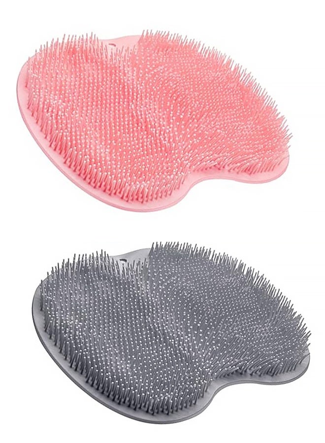 2PACK Shower Foot Scrubber Mat Back Washer Back Exfoliating Bath Wash Pad Wall Mounted Slip Suction Cups Foot Scrubber for Use in Shower Cups Foot Cleaner for Men and Women - Image 1