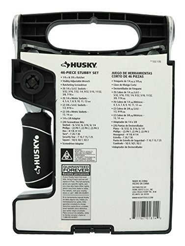 Husky Stubby 46 Piece Ratchet and Wrench Set w/ Drive Sockets, Screwdriving Bits, and Onboard Storage - Image 2