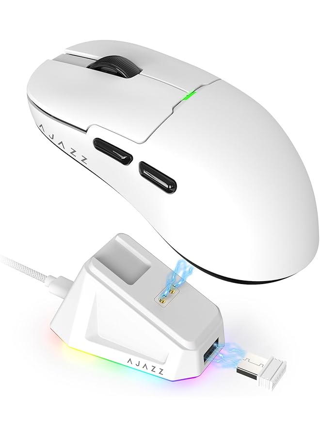 A-jazz Aj159 Dual Mode 2.4G/Usb C 56G Lightweight Gaming/Office Mouse With Paw3395 Sensor 5 Programmable Buttons Up To 26Kdpi With Magnetic Charging Dock For Pc/Laptop/Win/Mac (White)  - Image 1