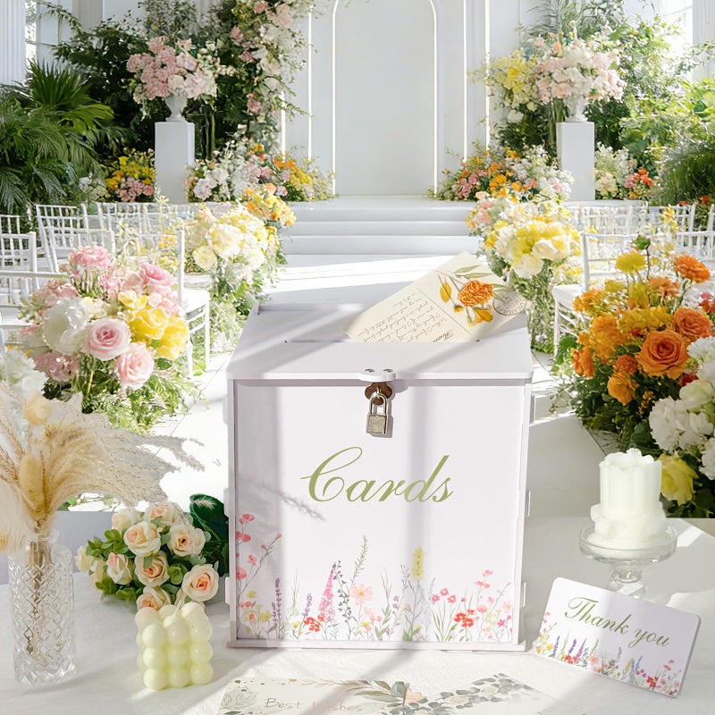 OurWarm White Wedding Card Box with Lock, PVC Gift Card Box for Wedding Decorations Reception, Money Gift Boxes for Party Baby Shower Anniversary Bridal Graduation Decor - Image 5