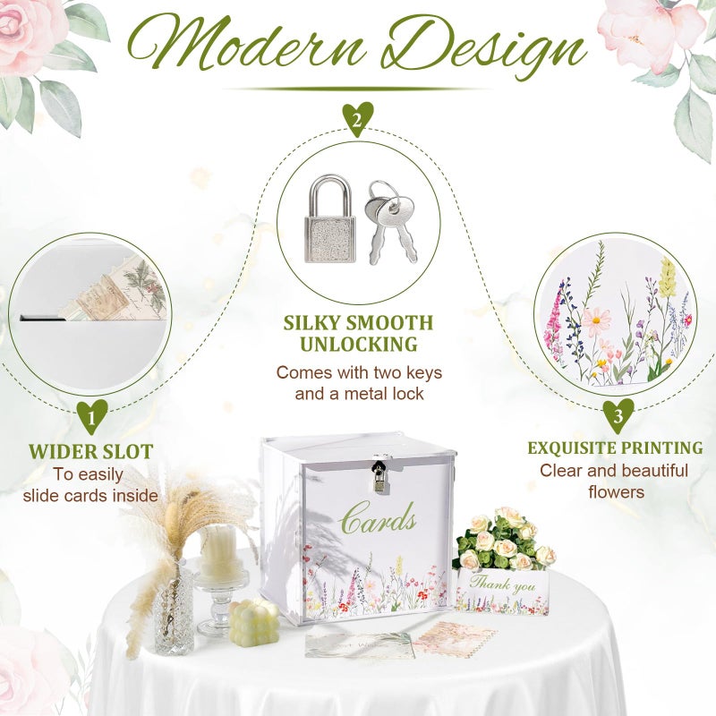 OurWarm White Wedding Card Box with Lock, PVC Gift Card Box for Wedding Decorations Reception, Money Gift Boxes for Party Baby Shower Anniversary Bridal Graduation Decor - Image 3