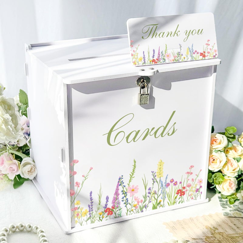 OurWarm White Wedding Card Box with Lock, PVC Gift Card Box for Wedding Decorations Reception, Money Gift Boxes for Party Baby Shower Anniversary Bridal Graduation Decor - Image 1