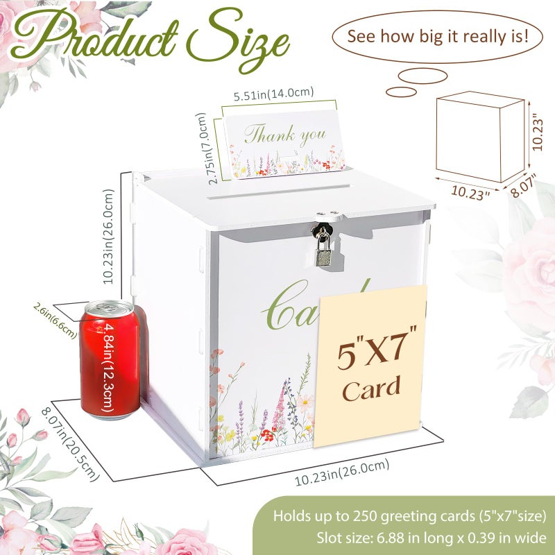 OurWarm White Wedding Card Box with Lock, PVC Gift Card Box for Wedding Decorations Reception, Money Gift Boxes for Party Baby Shower Anniversary Bridal Graduation Decor - Image 2