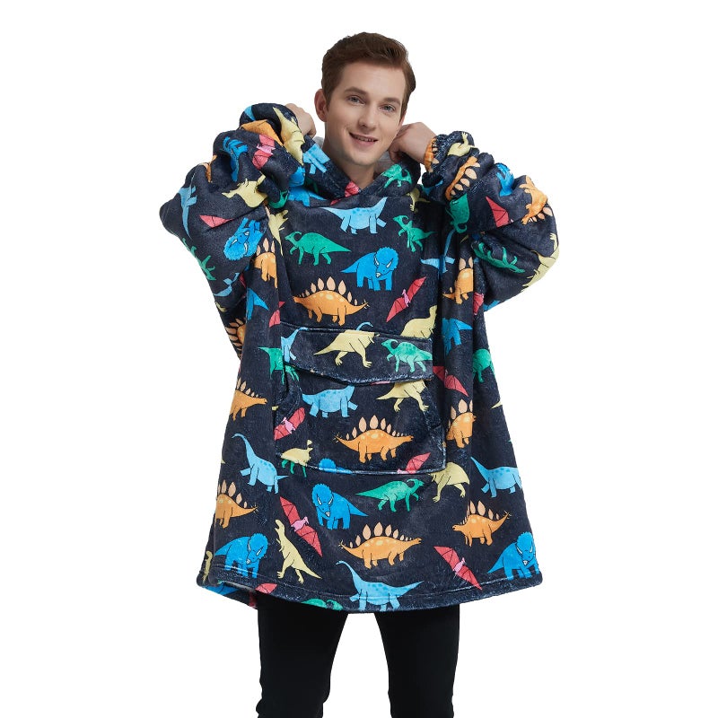 Fiosnow Multidinosaur Blanket Hoodies for Women and Men Adult Oversize Wearable Blanket Hoodies for Soft and Warm