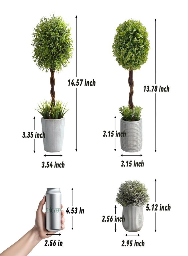 PENGYEE 3 Pack Small Fake Plants 14.57 Inch, Small Artificial Boxwood Topiary in Cement Planter, Artificial Plants Indoor/Outdoor for Home Bathroom Bedroom Kitchen Office Room Decor - Image 4