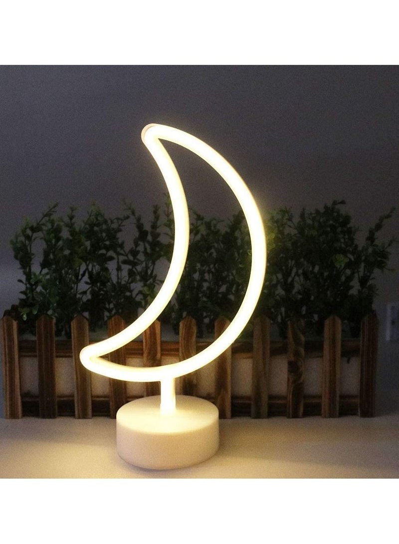 DubaiGallery Moon Shaped Neon Signs,Led Safety Art Wall Decoration Lights Neon Lights Night Table Lamp with Battery Powered/USB for Kids Gift,Baby Room,Wedding(Warm White Moon) - Image 2