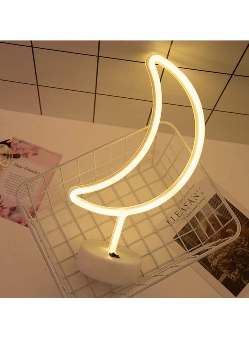 DubaiGallery Moon Shaped Neon Signs,Led Safety Art Wall Decoration Lights Neon Lights Night Table Lamp with Battery Powered/USB for Kids Gift,Baby Room,Wedding(Warm White Moon) - Image 4