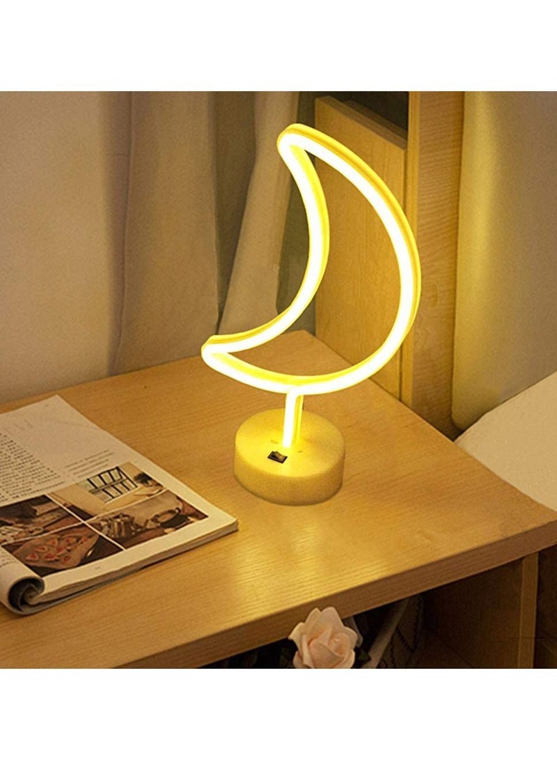 DubaiGallery Moon Shaped Neon Signs,Led Safety Art Wall Decoration Lights Neon Lights Night Table Lamp with Battery Powered/USB for Kids Gift,Baby Room,Wedding(Warm White Moon) - Image 3