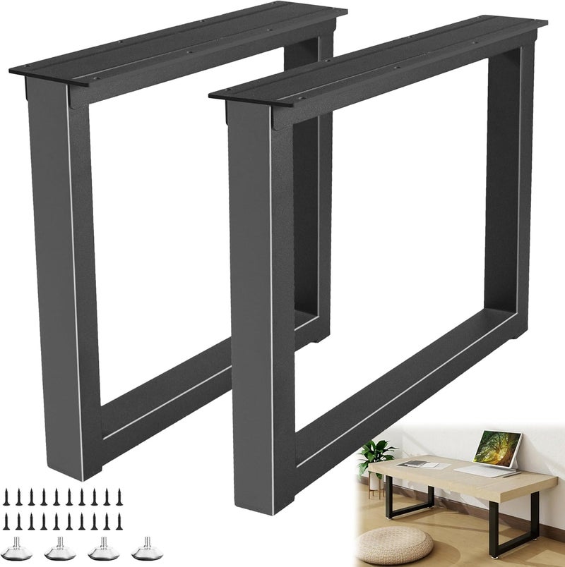 YCFHFC Metal Table Legs 16'' Hight 17.7'' Wide Heavy Duty Furniture Legs, Modern Desk Feets with Adjustable Protector Feet for Bench, Coffee End & Side Table (Rectangle Shape, 2pcs)-Black - Image 1