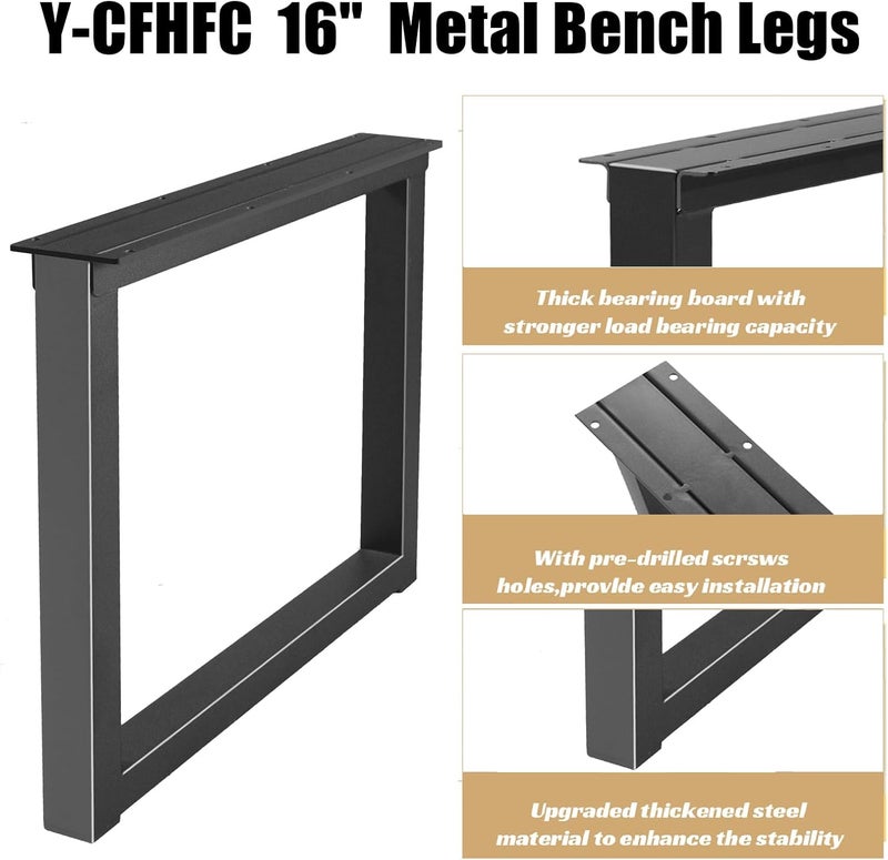 YCFHFC Metal Table Legs 16'' Hight 17.7'' Wide Heavy Duty Furniture Legs, Modern Desk Feets with Adjustable Protector Feet for Bench, Coffee End & Side Table (Rectangle Shape, 2pcs)-Black - Image 5