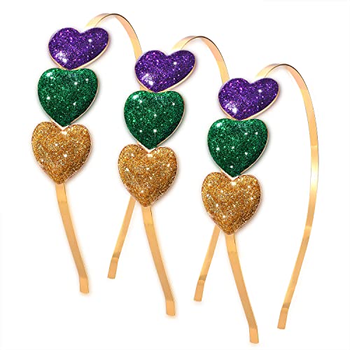 boderier 3Pack Mardi Gras Headband for Women Purple Green Gold Glitter Mardi Gras Hairband Hair AccessoriesPurple GreenYellow - Image 2