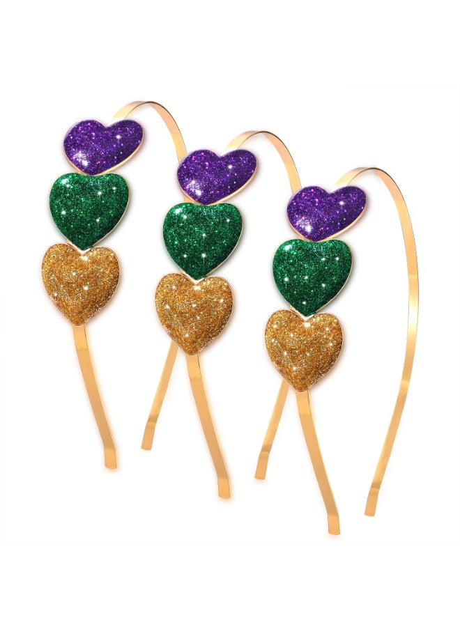 boderier 3Pack Mardi Gras Headband for Women Purple Green Gold Glitter Mardi Gras Hairband Hair AccessoriesPurple GreenYellow - Image 3