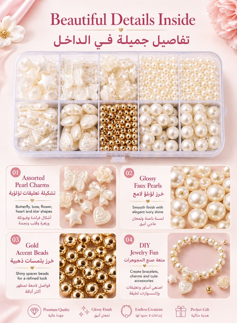 Sisily Bracelet Making Kit for Girls - 760 PCS DIY Jewelry Craft Set with Faux Pearls, Beads, Charms and Threads - White - Image 4