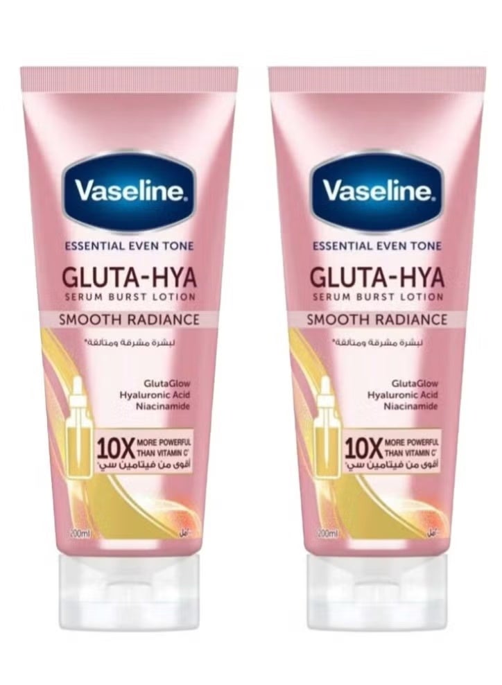 Vaseline Essential Even Tone Gluta-Hya Serum Burst Lotion Smooth Radiance -10X More Powerful Than Vitamin C for Bright & Glowing Skin200 ml - 2 Pieces