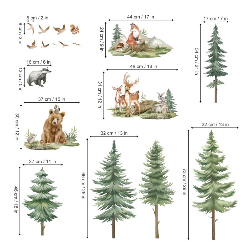 Wondever Mountain Tree Wall Stickers Large Pine Tree Forest Animals Bear Deer Peel And Stick Wall Art Decals For Kids Bedroom Baby Nursery - Image 4