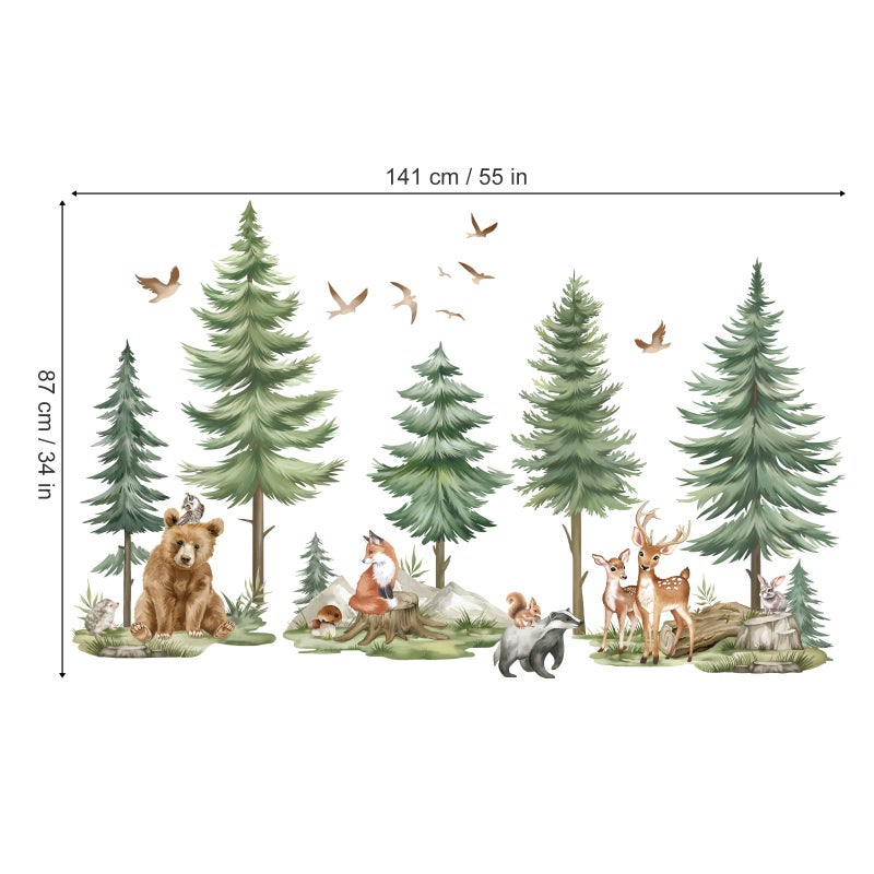 Wondever Mountain Tree Wall Stickers Large Pine Tree Forest Animals Bear Deer Peel And Stick Wall Art Decals For Kids Bedroom Baby Nursery - Image 5