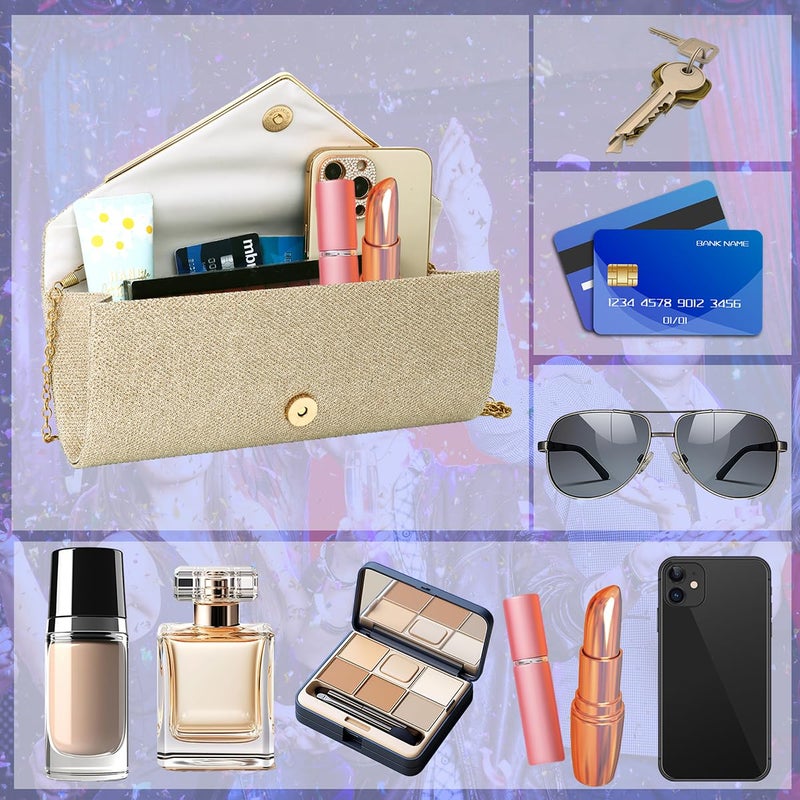 BBjinronjy Clutch Purses for Women,Evening Bag Envelope Clutch with Detachable Chain Sparkle Elegance (Champagne Gold 1) - Image 3