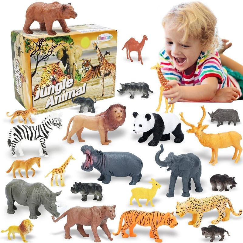 Kimicare 24Pcs Safari  Zoo Animals Figures Realistic Plastic Animal Toys Set for Kids 1 2 3 Educational Jungle Animals Figures Playset Party Supplies Birthday Gifts for Toddlers Boys Girls - Image 2
