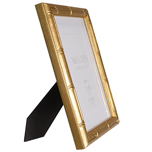 Malden International Designs 4x6 Matted Gold Bamboo PS Moulding Picture Frame Antique Gold Finish White Matboard - Image 3