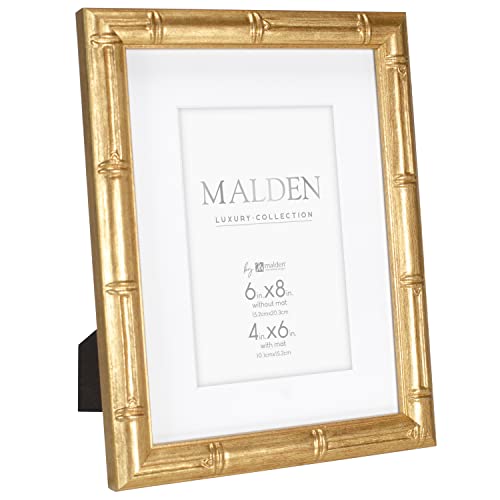 Malden International Designs 4x6 Matted Gold Bamboo PS Moulding Picture Frame Antique Gold Finish White Matboard - Image 2
