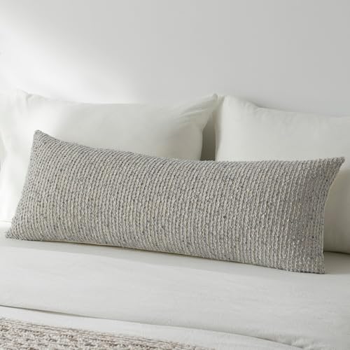 DEZENE 14x36 Cream Grey Decorative Body Pillow Cover for Bed Textured Boucle Striped Chic Morden Boho Accent Farmhouse Rectangular Long Lumbar Throw Pillow Case for Bedroom Living Room Home Decor Couch Sofa - Image 1