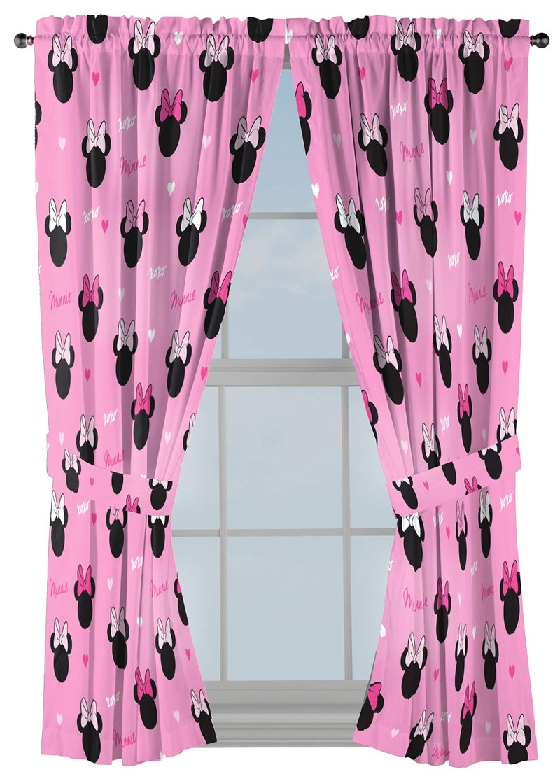 Jay Franco Disney Minnie Mouse Hearts N Love 63 inch Drapes Beautiful Room Dcor Easy Set Up Bedding Curtains Include 2 Tiebacks 4 Piece Set Official Disney Product
