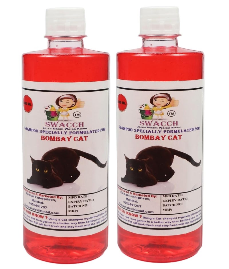 Swacch Bombay Cat Shampoo -500ml (Pack of 2) (Strawberry) + Bath Brush with Adjustable Straps Combo Pack - Image 2