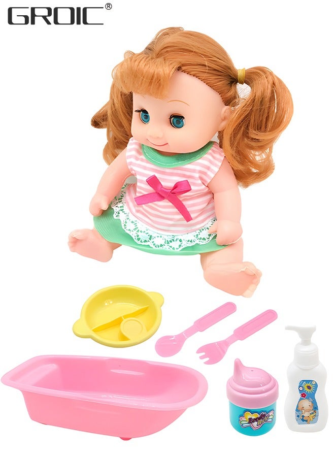 GROIC 8-Inch Baby Doll Play Set with Bathtub, Baby Doll Care Set Doll Feeding and Changing Accessories Set Baby Doll Accessories, Interactive Dolls for Girls Kids Pretend Play Baby Dolls - Image 1