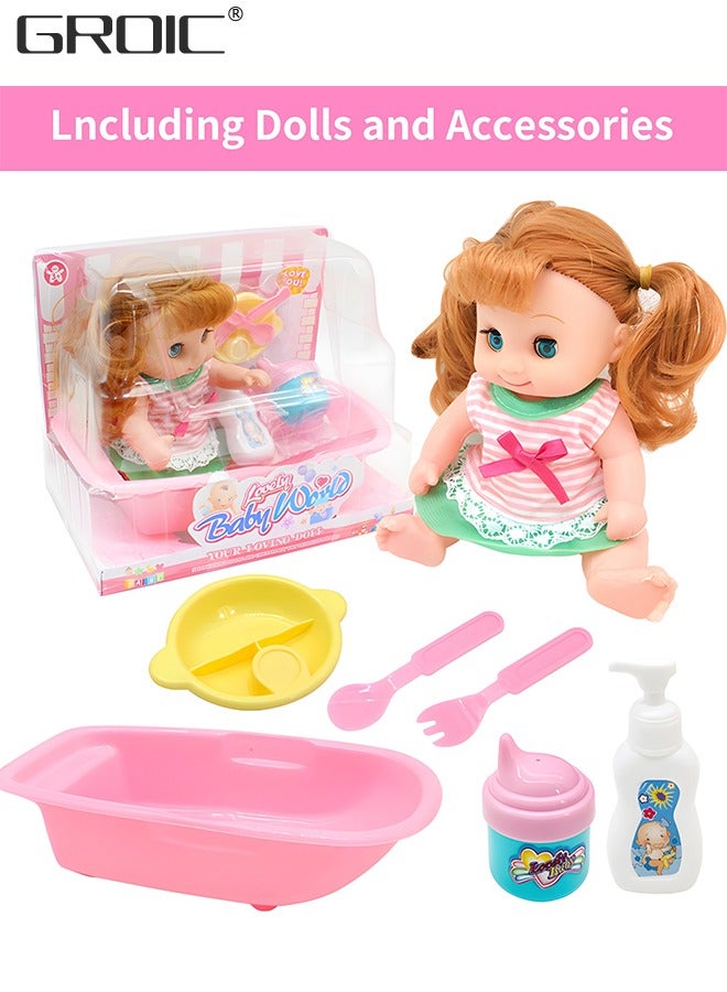 GROIC 8-Inch Baby Doll Play Set with Bathtub, Baby Doll Care Set Doll Feeding and Changing Accessories Set Baby Doll Accessories, Interactive Dolls for Girls Kids Pretend Play Baby Dolls - Image 2