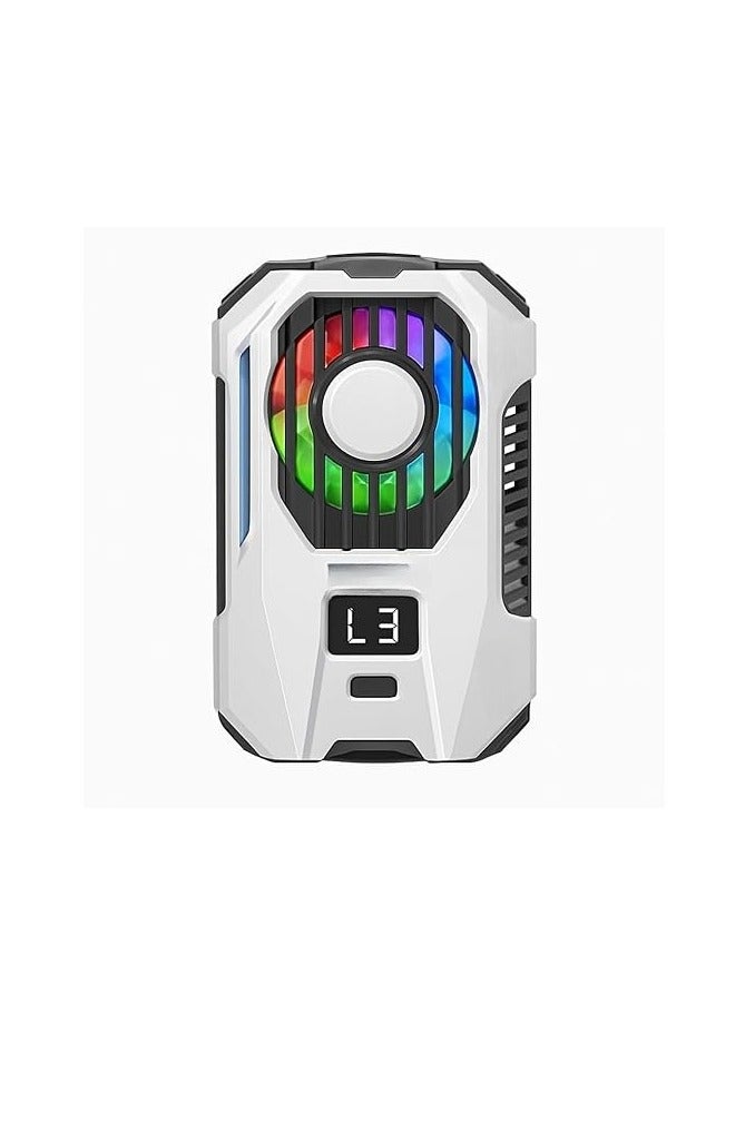 Phone Cooling Fan – Semiconductor Cooling – Built-in Battery – Temp & Power Display – Type-C – Up to 89mm Width – White  - Image 1