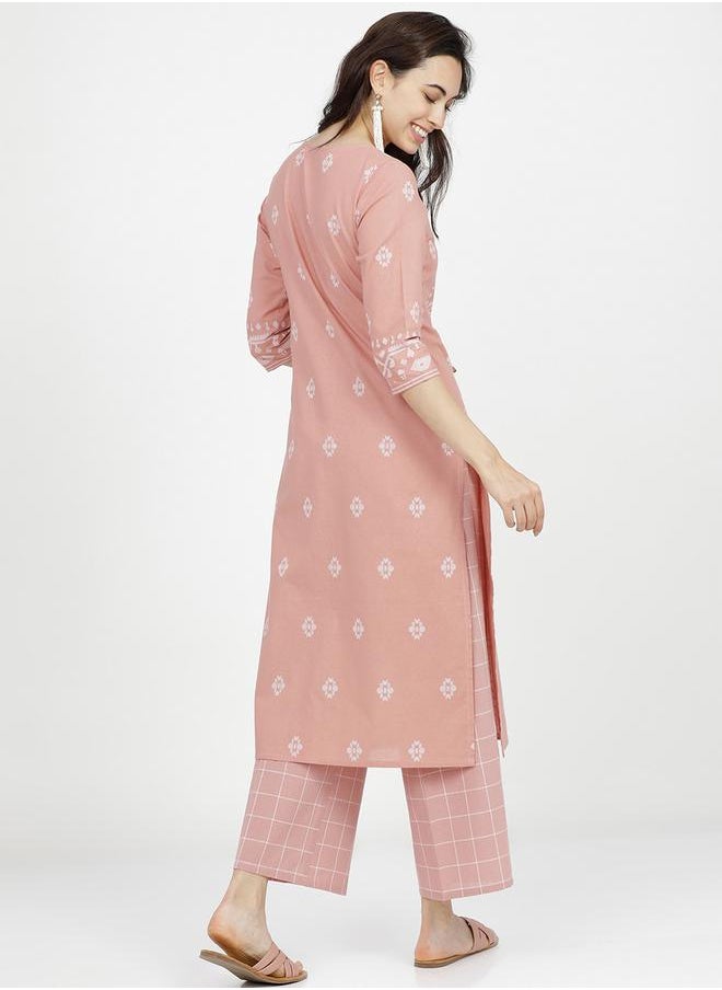 Vishudh Women Peach-Coloured Ethnic Motifs Printed Kurta by Styli  - Image 3