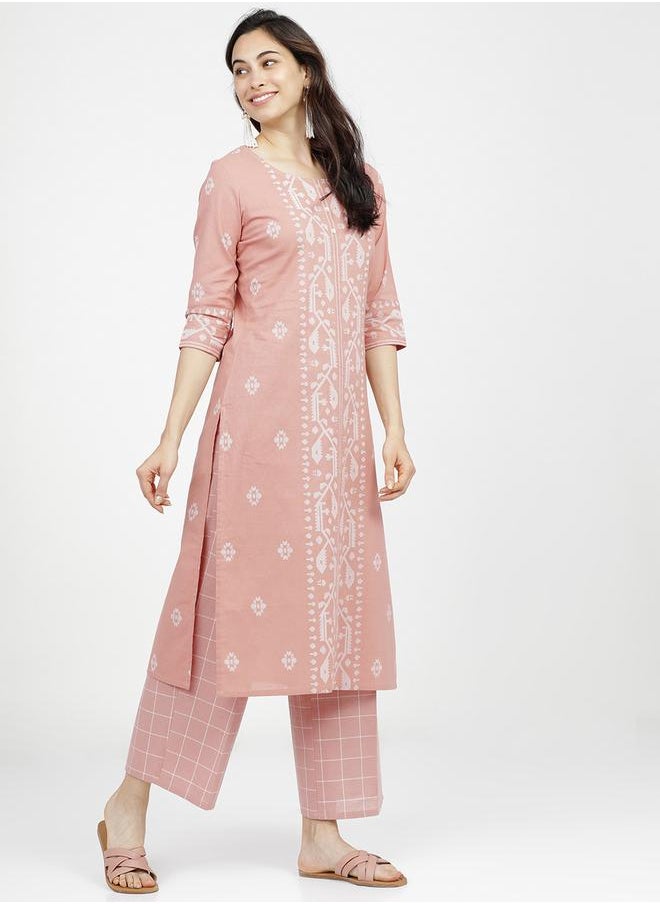 Vishudh Women Peach-Coloured Ethnic Motifs Printed Kurta by Styli  - Image 5