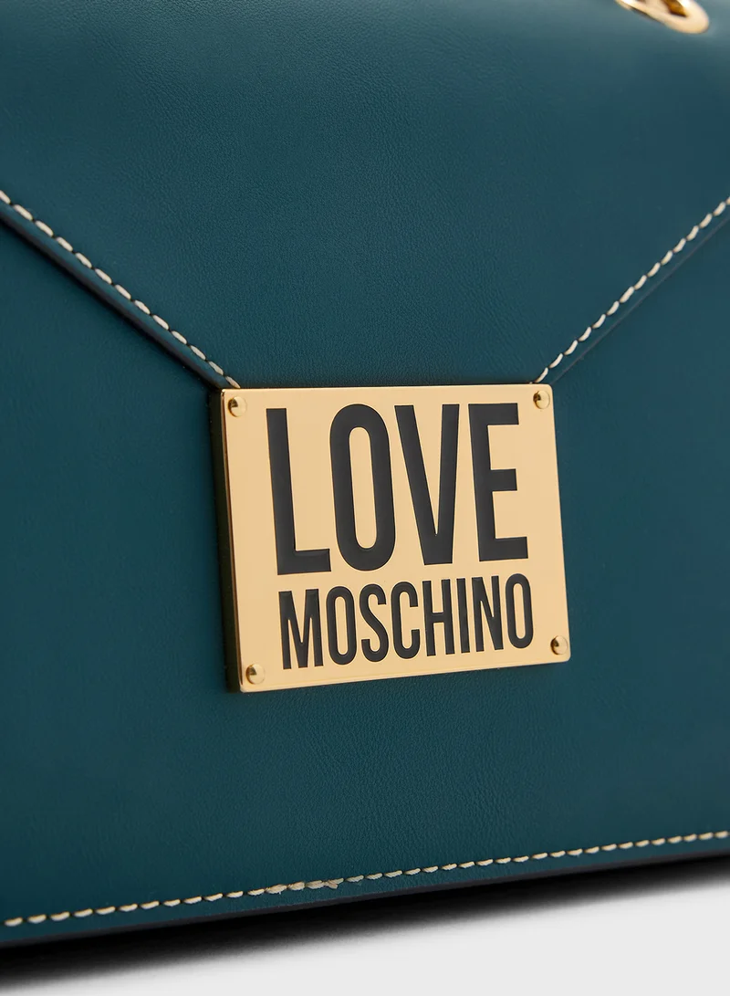 Love Moschino Logo Detailed Flap Over Crossbody