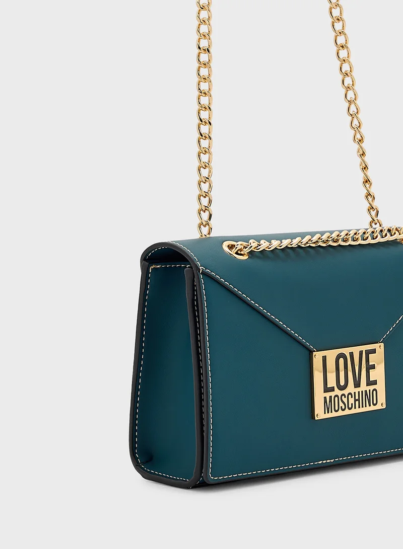 Love Moschino Logo Detailed Flap Over Crossbody
